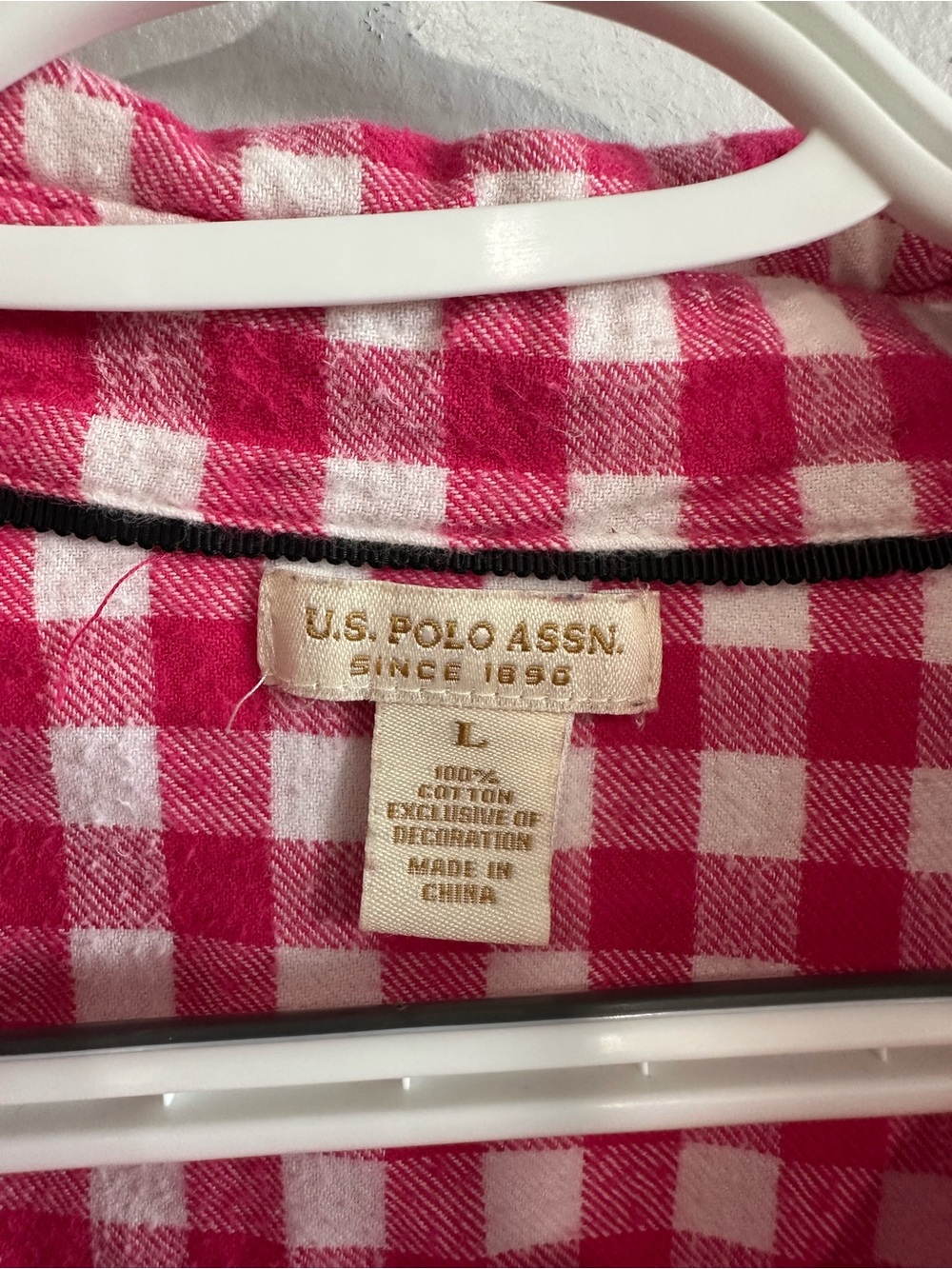 U.S. Polo Assn. Pink White Gingham Button Front Shirt Women’s Large 100% Cotton - Picture 2 of 8